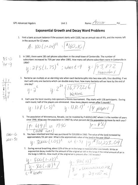 Exponential Growth And Decay Word Problems Answers Kindle Editon