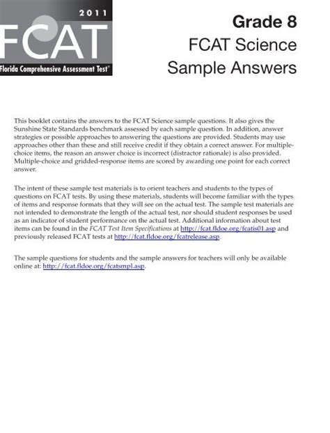 FCAT EXPLORER ANSWERS 8TH GRADE SCIENCE VOYAGER Ebook Kindle Editon