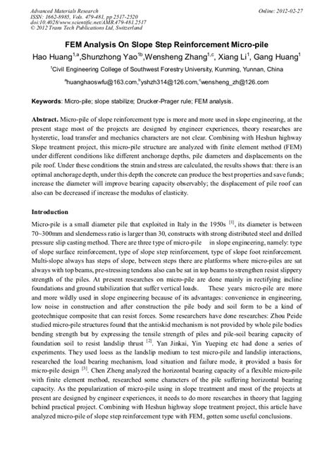 FEM Analysis On Slope Step Reinforcement Micro-pile Hao Huang ... PDF Book PDF BOOK Epub