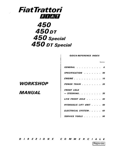 FIAT 450 TRACTOR WORKSHOP MANUAL Ebook Kindle Editon