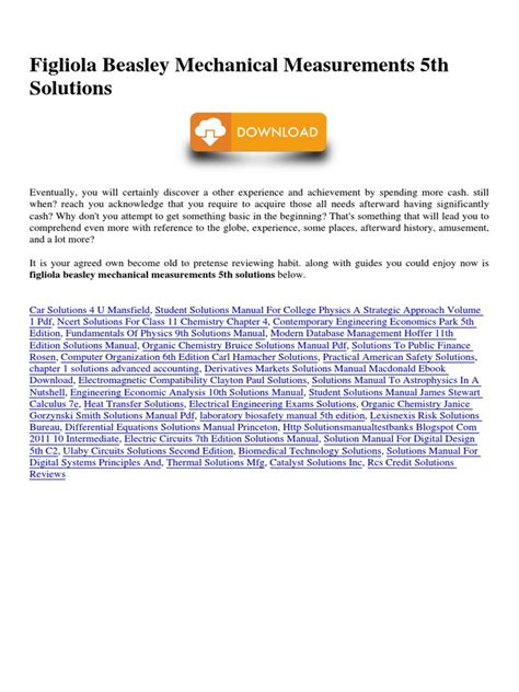 FIGLIOLA BEASLEY MECHANICAL MEASUREMENTS 5TH SOLUTIONS Ebook Doc