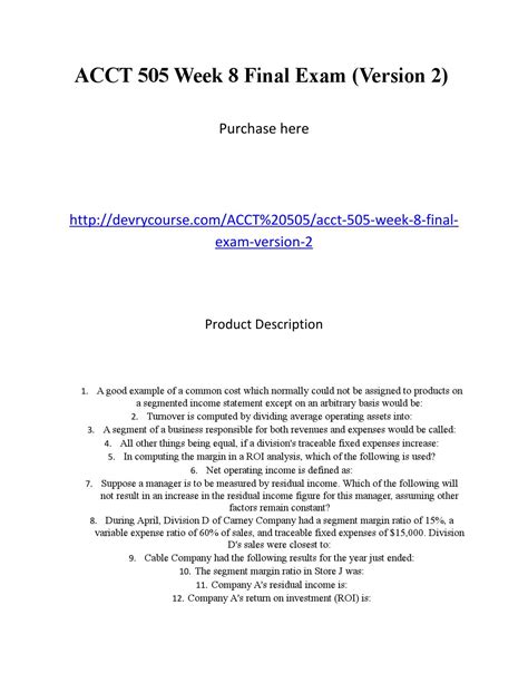 FINAL EXAM ACCT 505 Ebook PDF