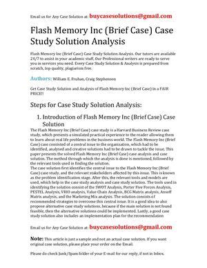 FLASH MEMORY INC CASE SOLUTION Ebook PDF