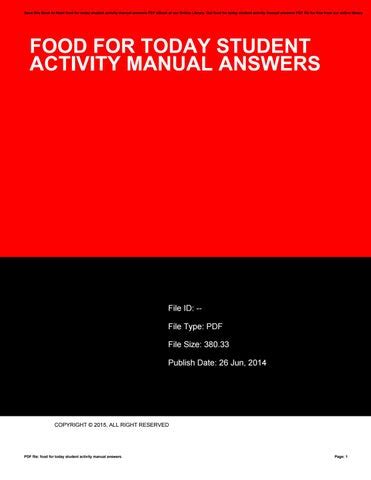 FOOD FOR TODAY STUDENT ACTIVITY MANUAL ANSWERS Ebook PDF