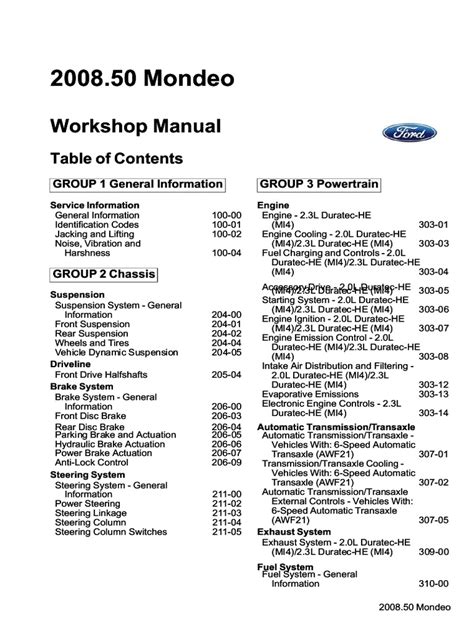 FORD MONDEO MK4 SERVICE MANUAL Ebook Kindle Editon