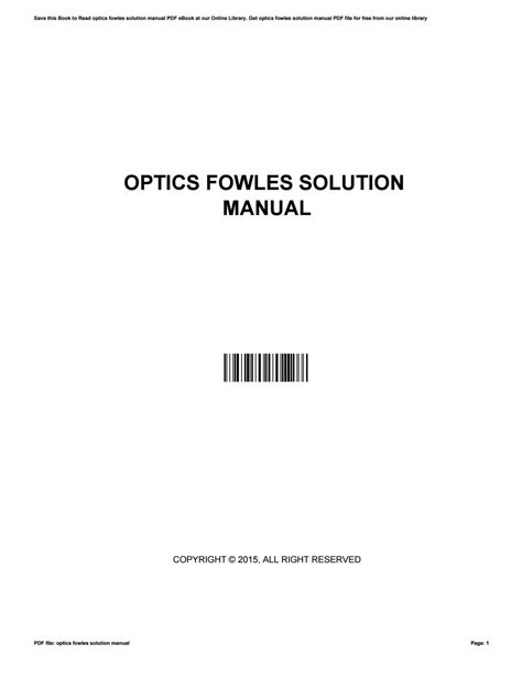 FOWLES SOLUTION MANUAL OPTICS Ebook Reader