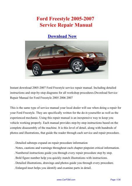 FREE 05 FORD FREESTYLE AWD REPAIR MANUAL DOWNLOAD Ebook Doc