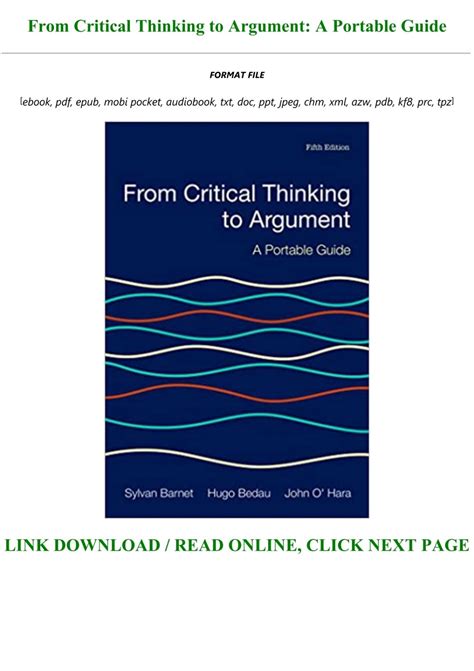 FROM CRITICAL THINKING TO ARGUMENT A PORTABLE GUIDE PDF Epub