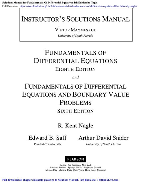 FUNDAMENTALS OF DIFFERENTIAL EQUATIONS 8TH EDITION SOLUTION MANUAL PDF Ebook Epub