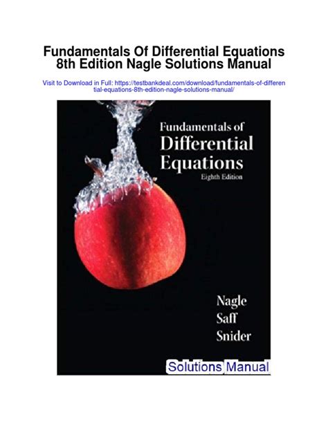 FUNDAMENTALS OF DIFFERENTIAL EQUATIONS 8TH EDITION SOLUTIONS MANUAL PDF Ebook Reader