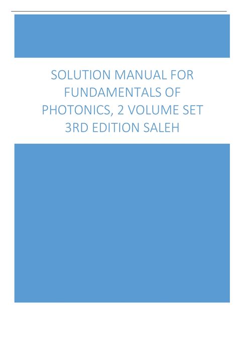 FUNDAMENTALS OF PHOTONICS SALEH SOLUTION MANUAL Ebook Reader