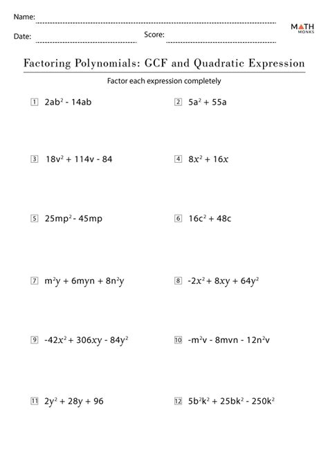 Factoring Polynomial Worksheets With Answers PDF