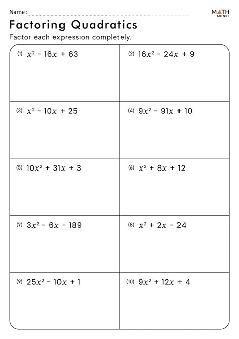 Factoring Quadratics Worksheet With Answers Doc