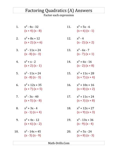 Factoring Trinomials Worksheets Answers PDF