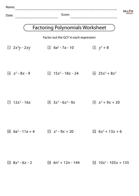 Factorization of Polynomials: A Comprehensive Worksheet for Students