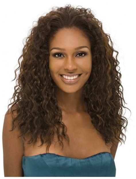 Faddish Brown Curly Long Human Hair Wigs & Half Wigs