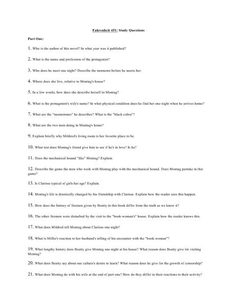 Fahrenheit 451 Questions And Answers Part 1 Epub