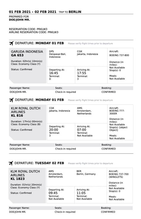 Fake Flight Itinerary Template