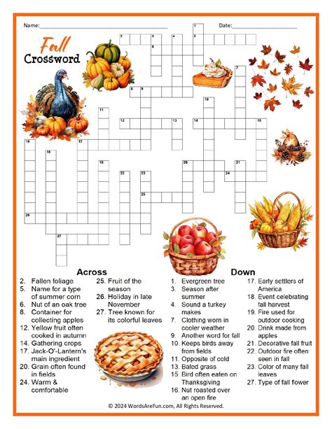 Fall Crossword Puzzles Printable