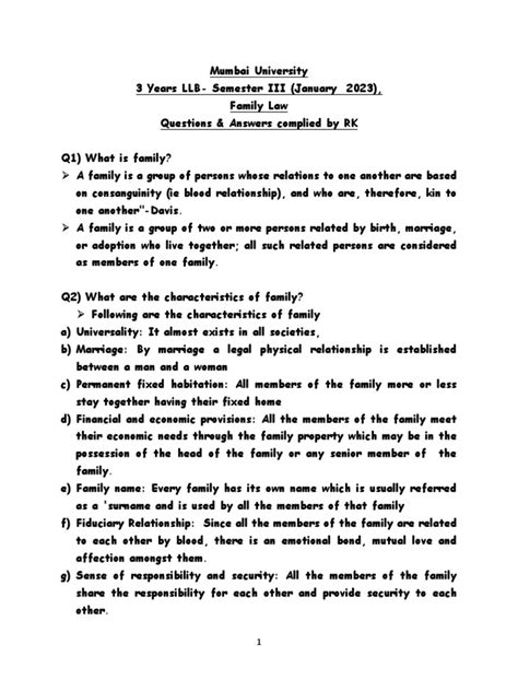 Family Law Questions Answers Reader