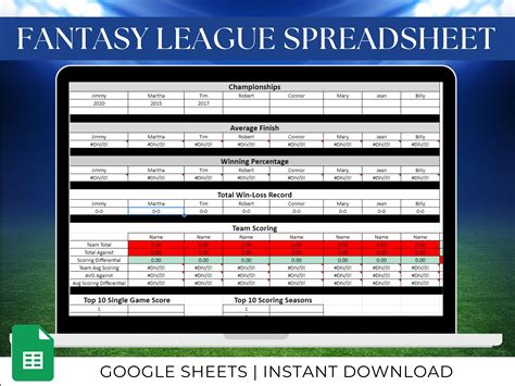 Fantasy Football Spreadsheet Template