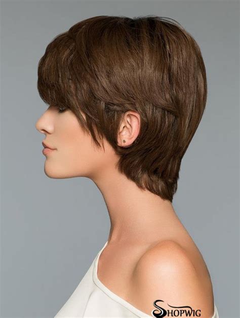 Fashion Brown Cropped Straight Boycuts Human Hair Wigs