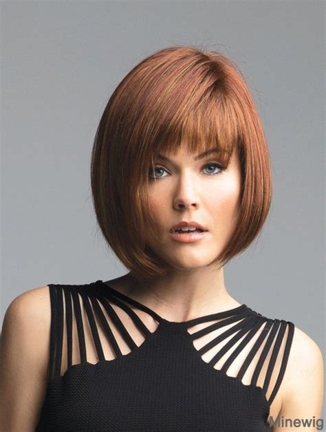 Fashionable Auburn Straight Chin Length Human Hair Wigs & Half Wigs