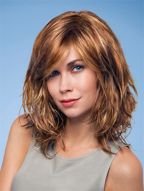 Fashionable Auburn Wavy Shoulder Length Monofilament Wigs