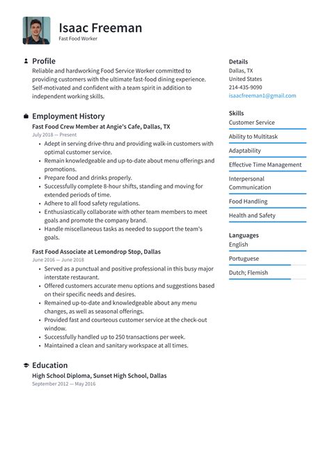 Fast Food Resume Sample: Jump-Start Your Career in the Culinary Industry