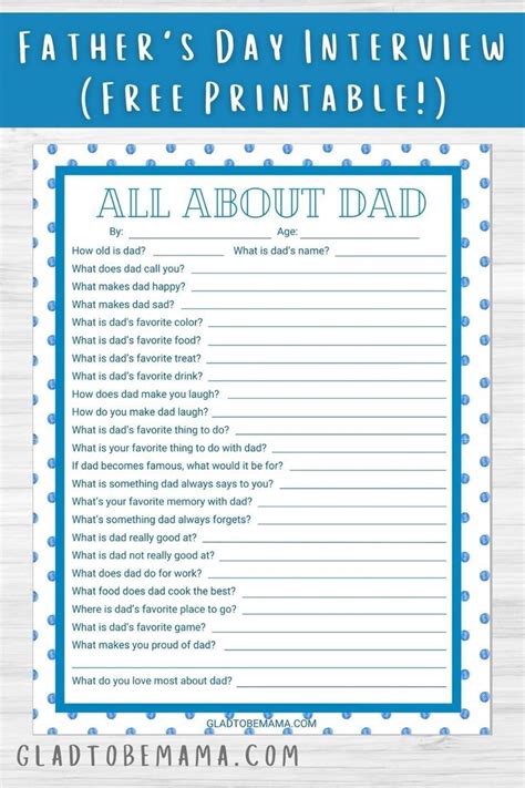 Father's Day Interview Questions For Preschoolers Printable