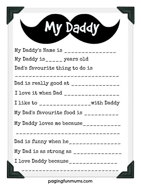 Father's Day Questionnaire Printable Free