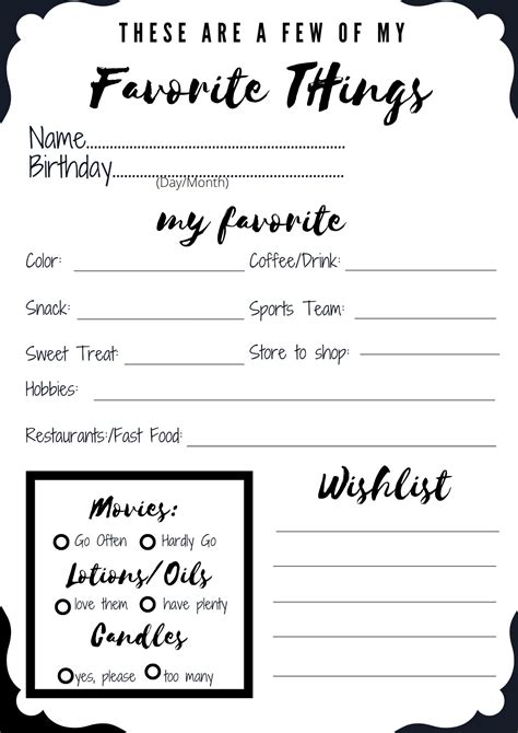 Favorite Things Template