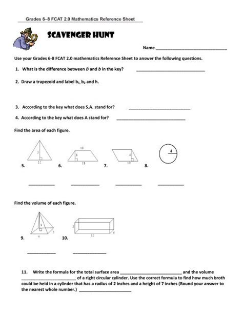 Fcat Math Reference Sheet Scavenger Hunt Answers PDF