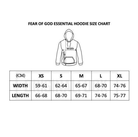 Fear Of God Essentials Sizing Chart