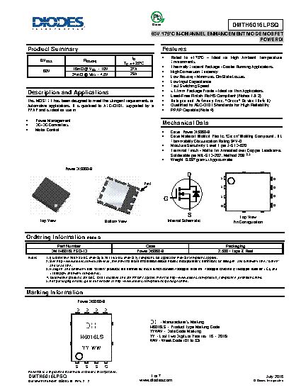 Features and Capabilities of DMTH6016LPSQ-13