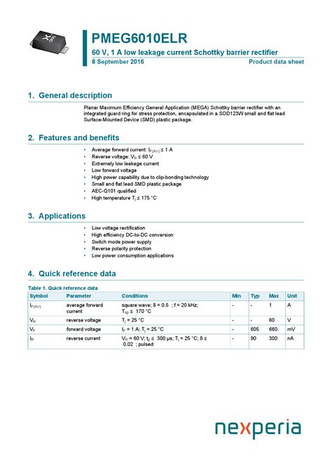 Features of the PMEG6010ELRX