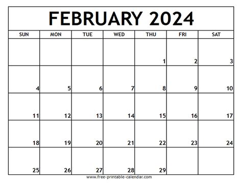 February Calendar Printable
