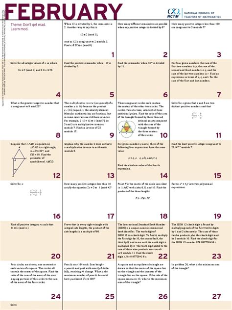 February Calendar Problems And Solutions Nctm Epub