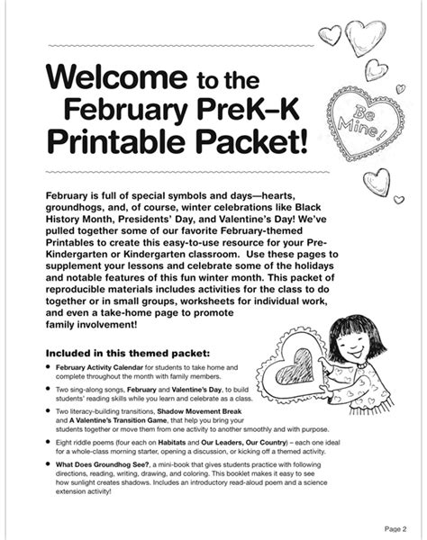 February PreK-K Printable Packet Epub