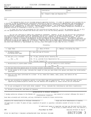 Federal Inmate Visitation Form