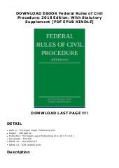 Federal Rules of Civil Procedure 2018 Edition With Statutory Supplement PDF