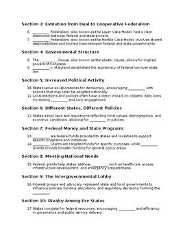 Federalism Answer Key Doc