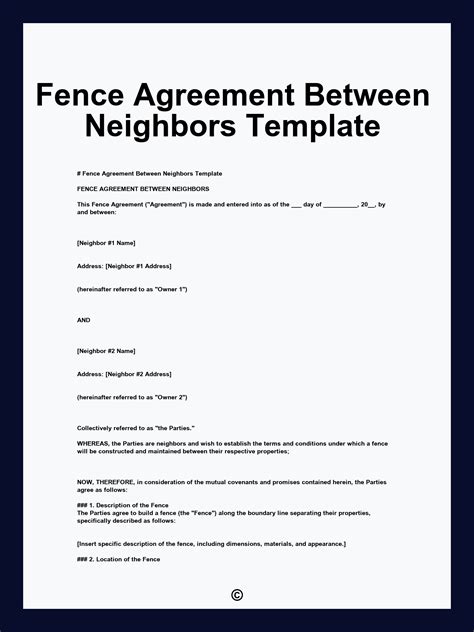 Fence Agreement Between Neighbors Template