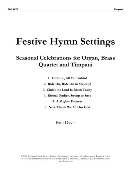 Festive Hymn Settings Brass and Timpani Parts Seasonal Celebrations for Organ Brass Quartet and opt Timpani Sacred Organ 2 Trumpets and 2 Trombones Doc