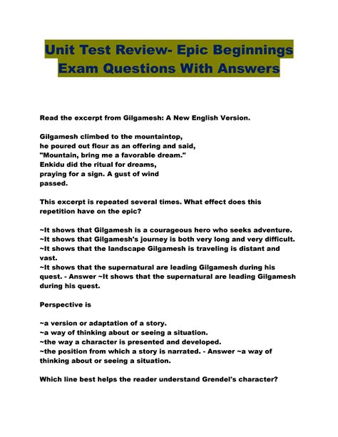 Fiction Unit Test Review Answers Reader