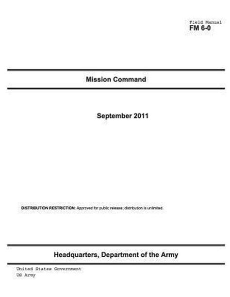 Field Manual FM 6-0 Mission Command September 2011 US Army Kindle Editon