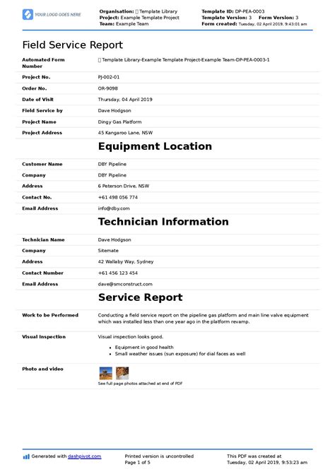 Field Service Report Template