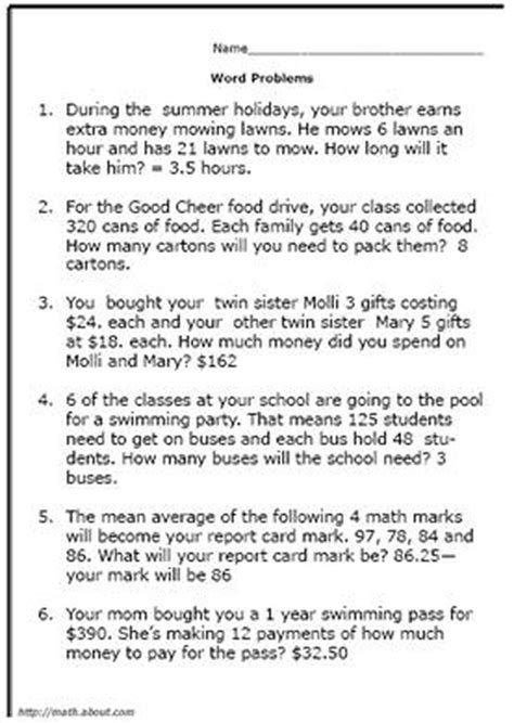 Fifth Grade Math Word Problems With Answers Kindle Editon