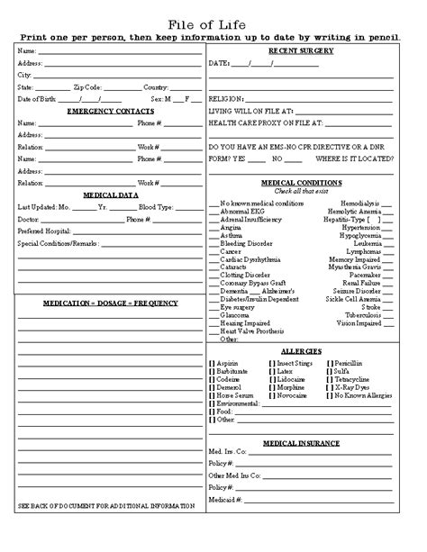 File Of Life Template