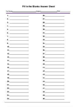 Fill In Blank Answer Sheet Epub